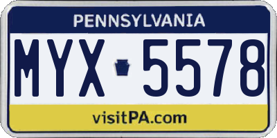 PA license plate MYX5578