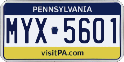 PA license plate MYX5601
