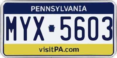 PA license plate MYX5603