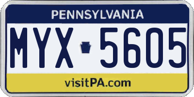 PA license plate MYX5605