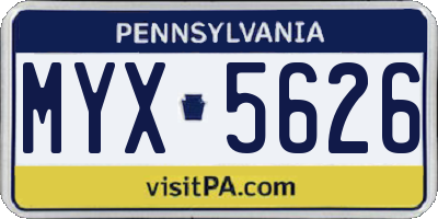 PA license plate MYX5626