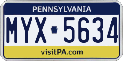 PA license plate MYX5634