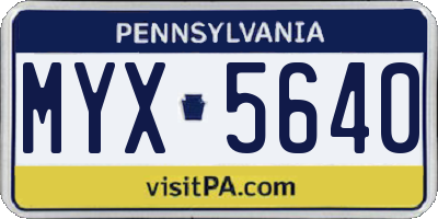 PA license plate MYX5640