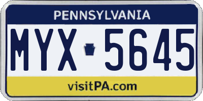 PA license plate MYX5645