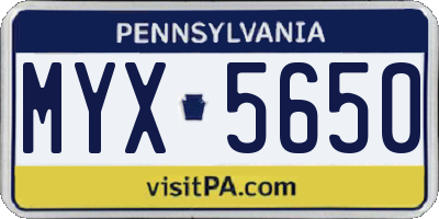 PA license plate MYX5650
