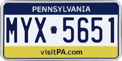 PA license plate MYX5651