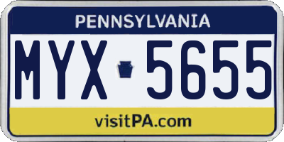PA license plate MYX5655