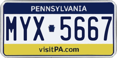 PA license plate MYX5667