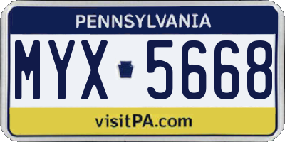 PA license plate MYX5668