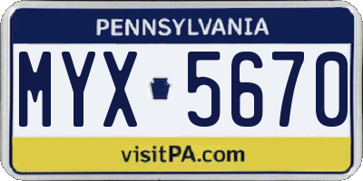 PA license plate MYX5670