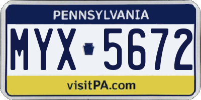 PA license plate MYX5672