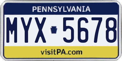 PA license plate MYX5678