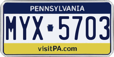 PA license plate MYX5703