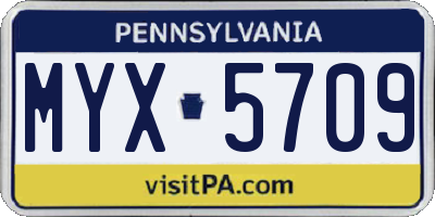 PA license plate MYX5709