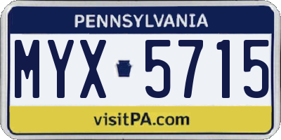 PA license plate MYX5715