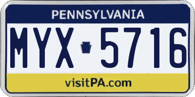 PA license plate MYX5716