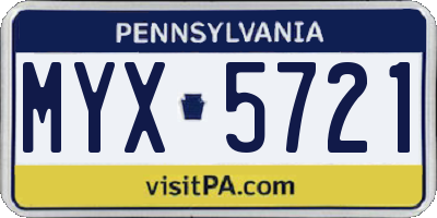 PA license plate MYX5721