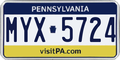 PA license plate MYX5724