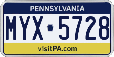 PA license plate MYX5728