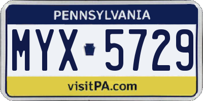 PA license plate MYX5729