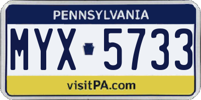 PA license plate MYX5733