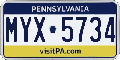 PA license plate MYX5734