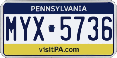 PA license plate MYX5736