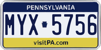 PA license plate MYX5756