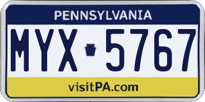 PA license plate MYX5767