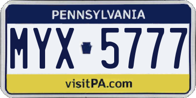 PA license plate MYX5777