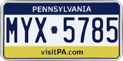 PA license plate MYX5785