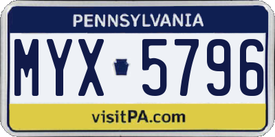 PA license plate MYX5796