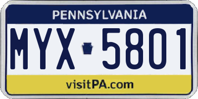 PA license plate MYX5801
