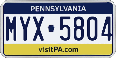 PA license plate MYX5804