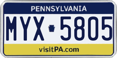 PA license plate MYX5805