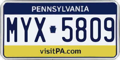 PA license plate MYX5809