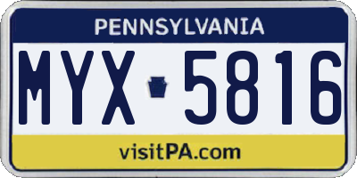 PA license plate MYX5816