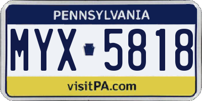 PA license plate MYX5818