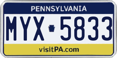 PA license plate MYX5833