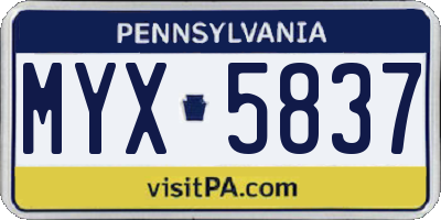 PA license plate MYX5837