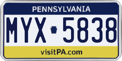 PA license plate MYX5838