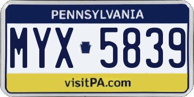 PA license plate MYX5839