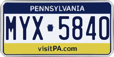 PA license plate MYX5840