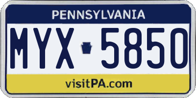 PA license plate MYX5850