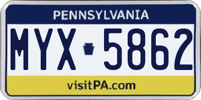 PA license plate MYX5862