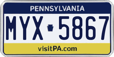 PA license plate MYX5867