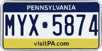 PA license plate MYX5874