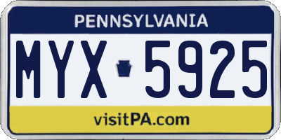 PA license plate MYX5925