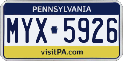 PA license plate MYX5926