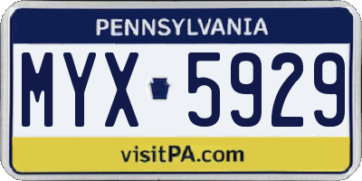 PA license plate MYX5929